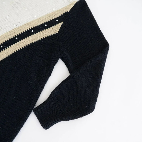 Braemar by Jeremy Scott Cream & Black w Pearls 7% Rabbit Hair Crewneck  Sweater - Picture 5 of 13